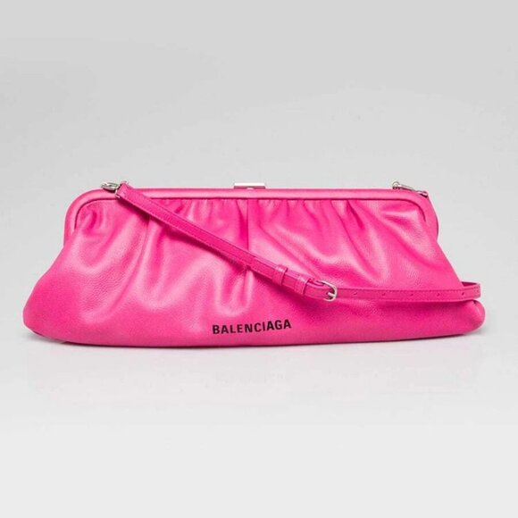 Balenciaga Fuchsia Grained Leather XL Cloud Clutch Bag - Picture 1 of 12
